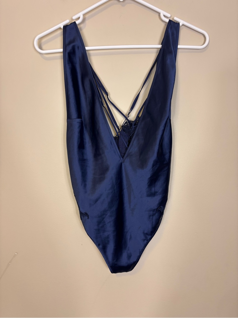 Victoria's Secret Navy Satin Plunge Chemise with Strappy Back Medium